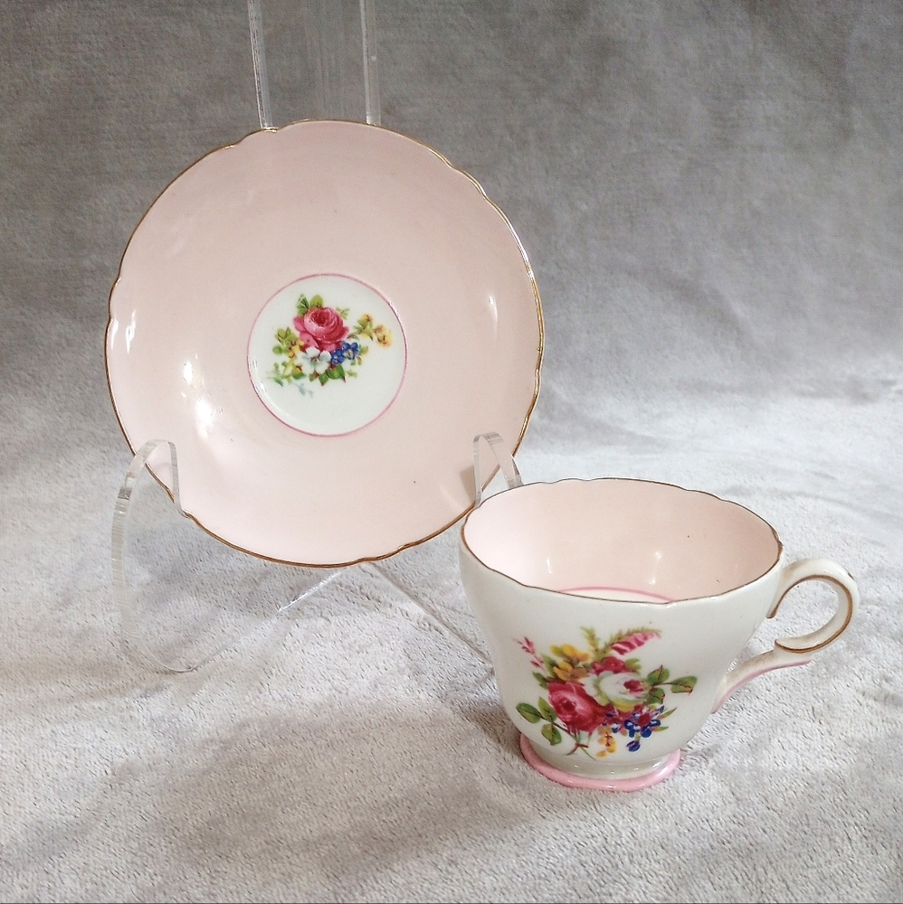 Shelley England Bone China Hulmes Rose Pink Demitasse Cup and Saucer